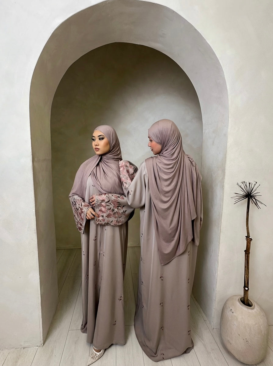 Arora Bloom Nida open abaya - Dusty Mauve