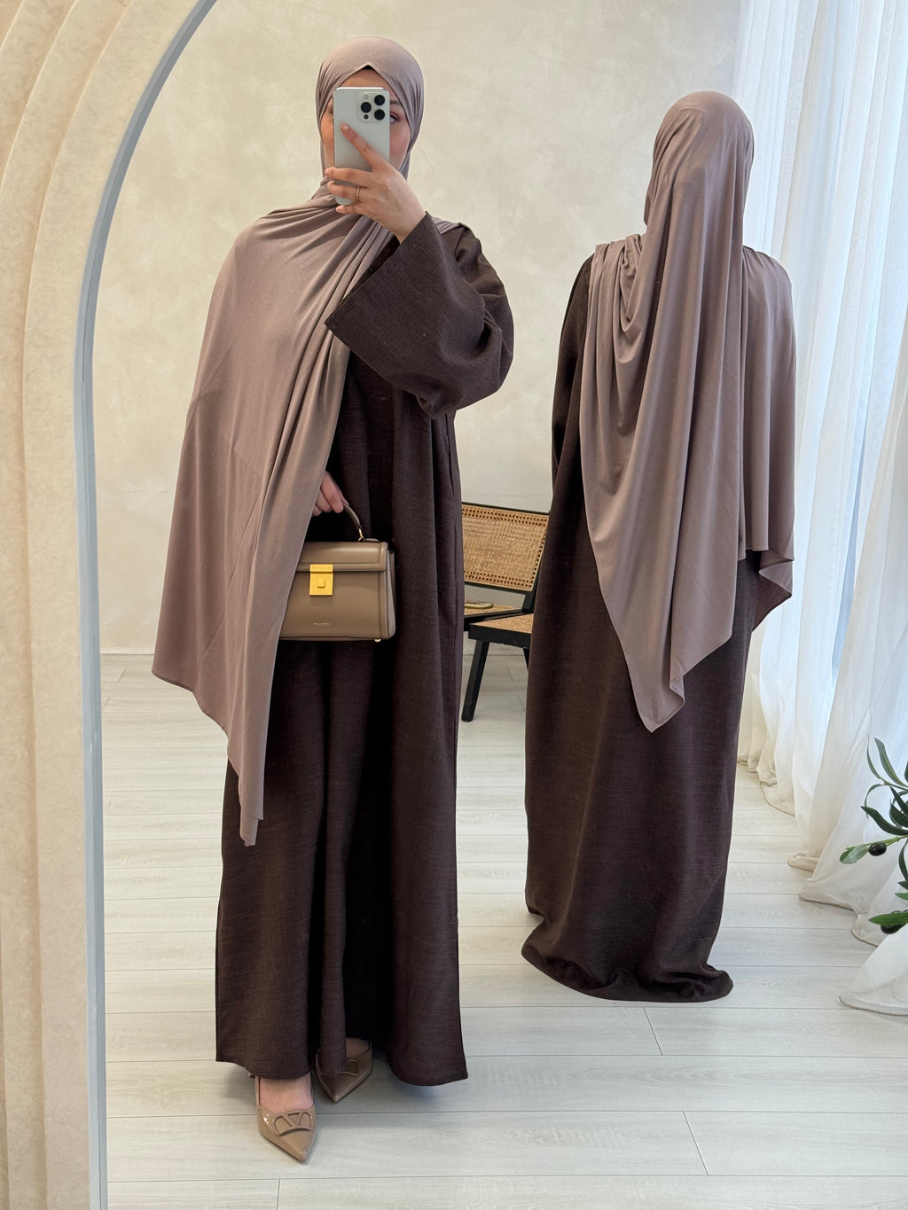 Aveline Linen Closed Abaya | velour Cocoa