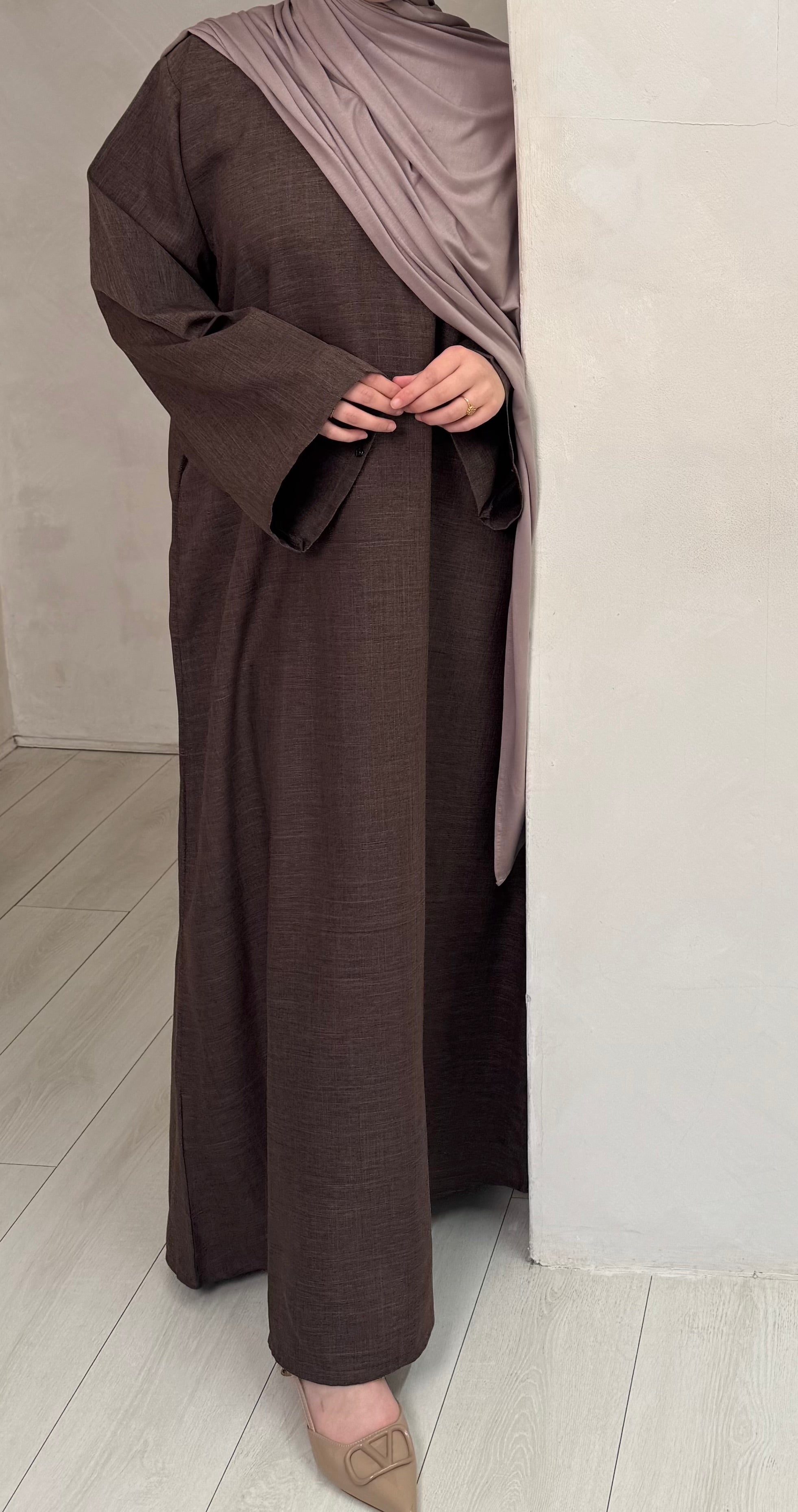 Aveline Linen Closed Abaya | velour Cocoa