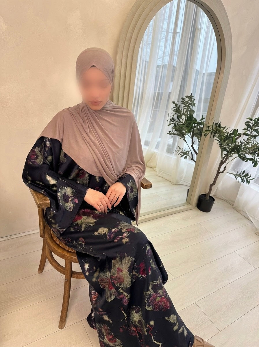 Flora Serene Abaya - Midnight Bloom