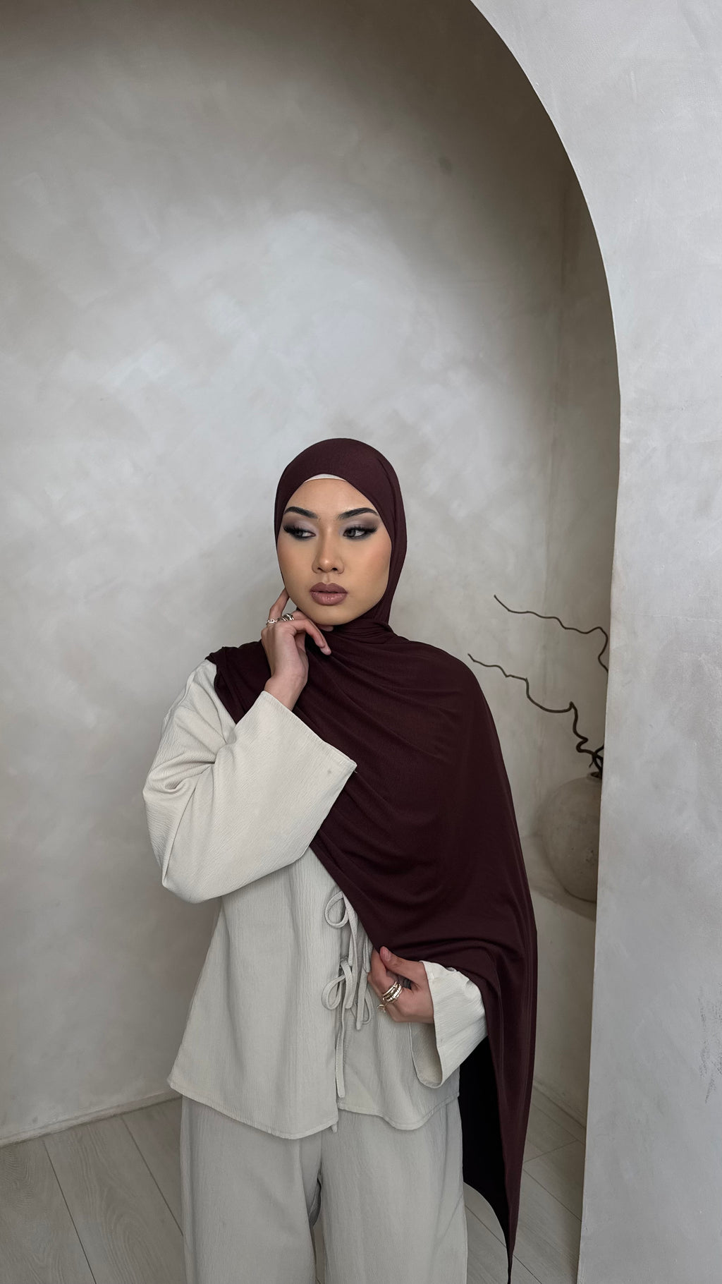 Dark puce brown jersey hijab