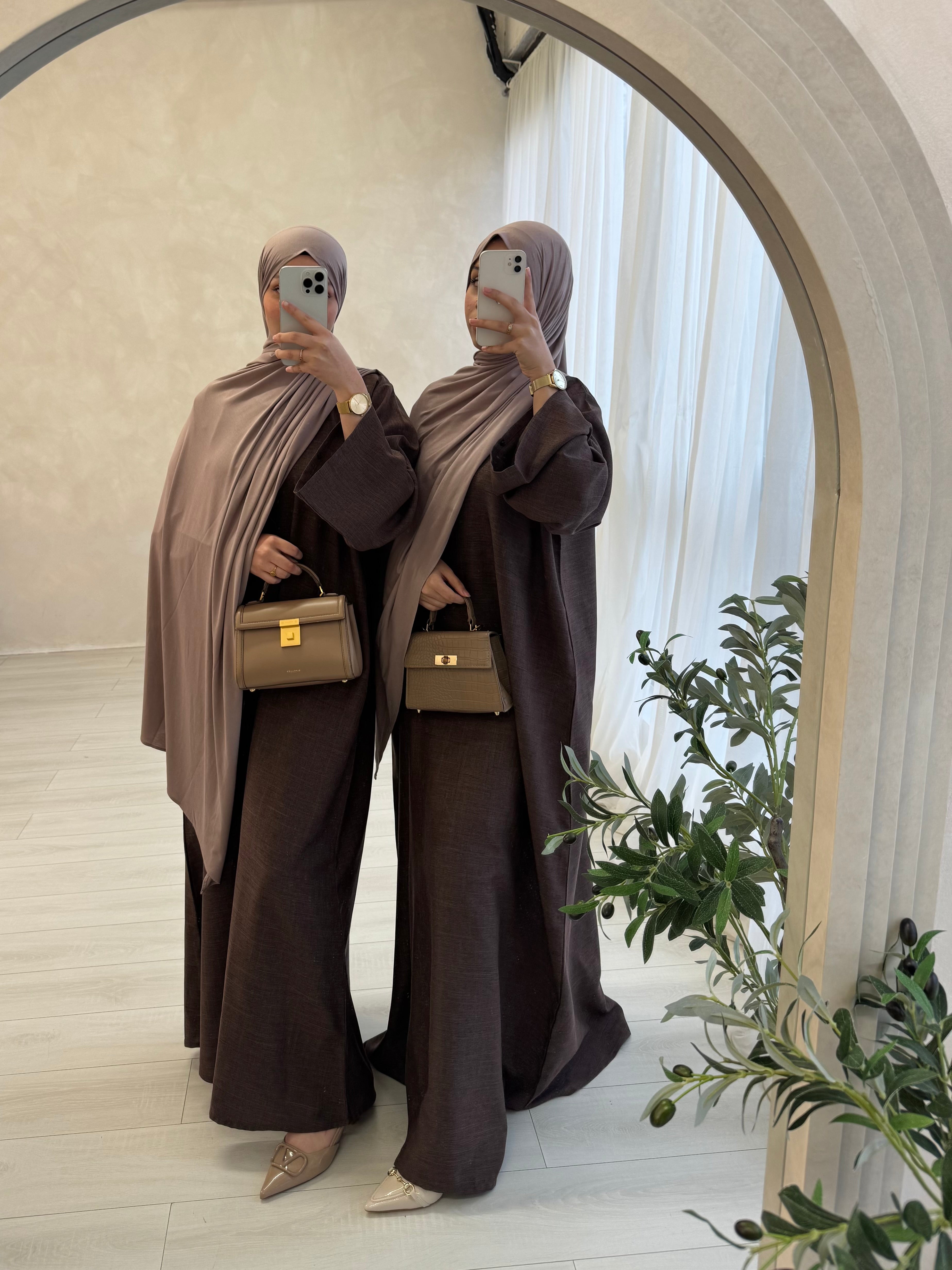 Aveline Linen Closed Abaya | velour Cocoa
