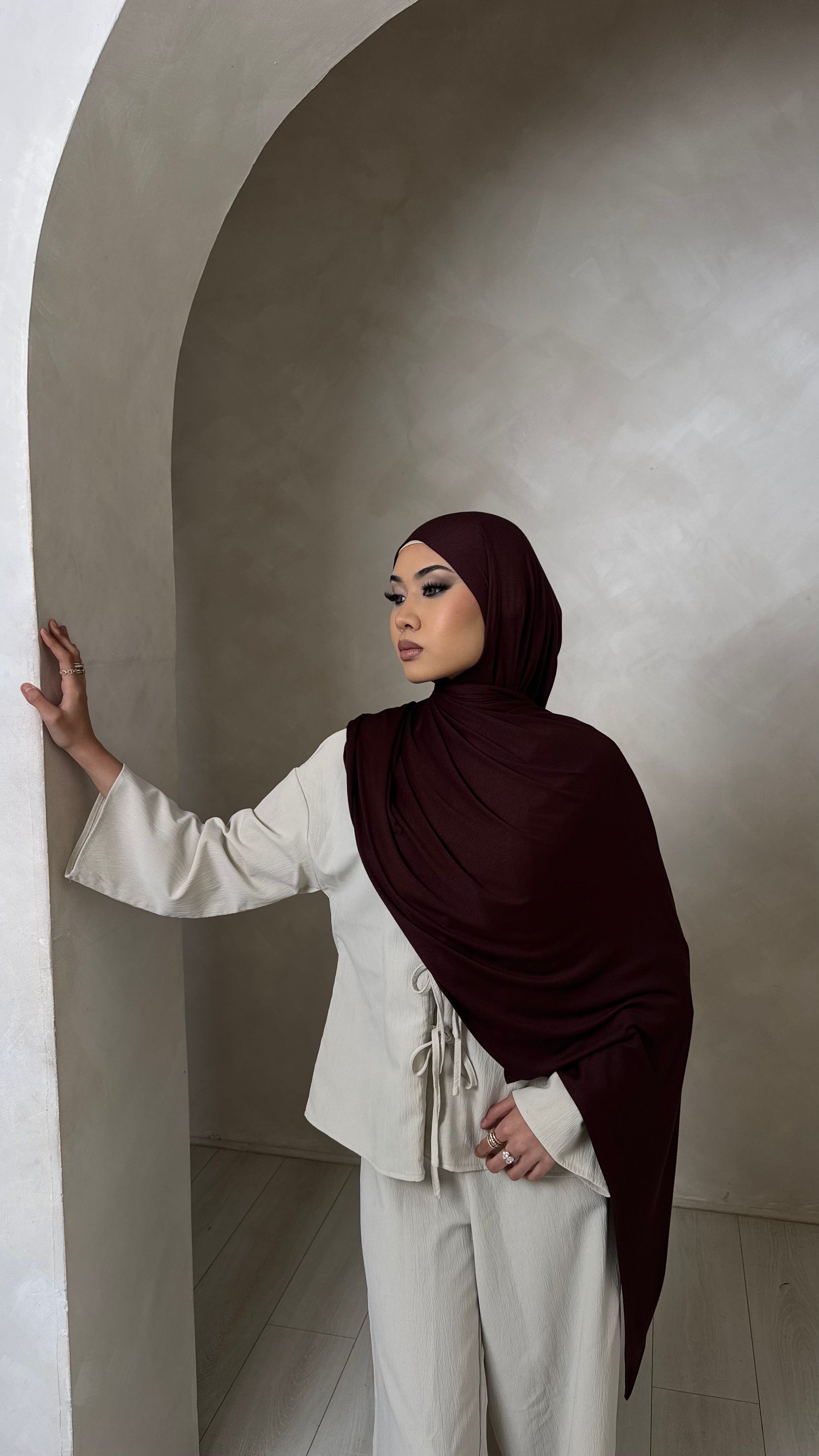 Dark puce brown jersey hijab