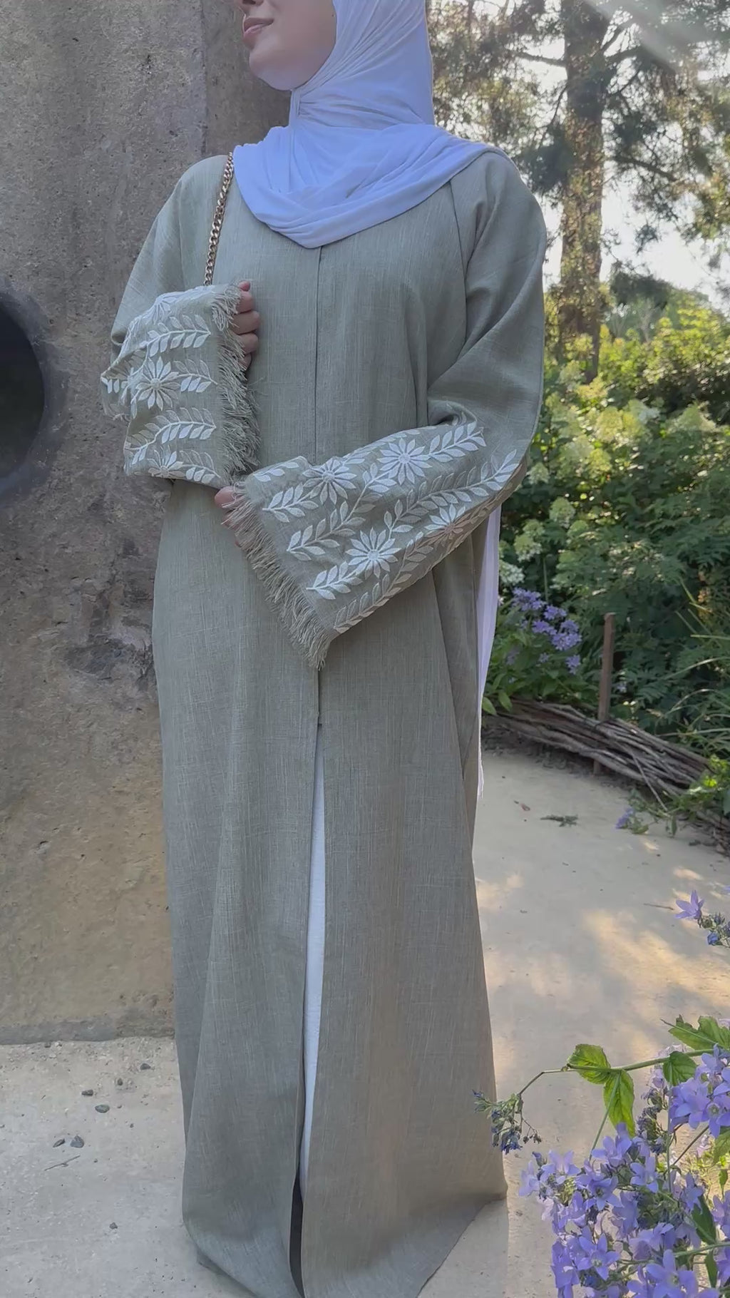 Dusty sage Vivielle Linen Open Abaya