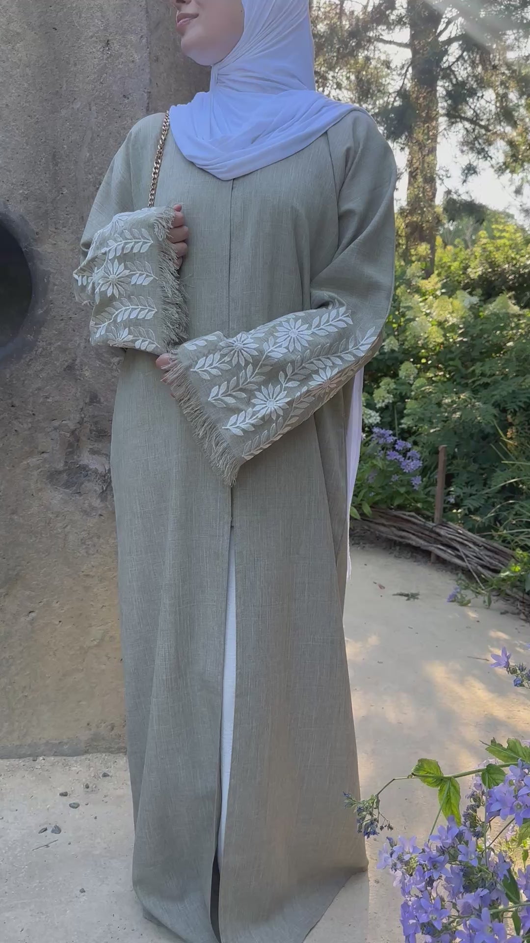 Dusty sage Vivielle Linen Open Abaya
